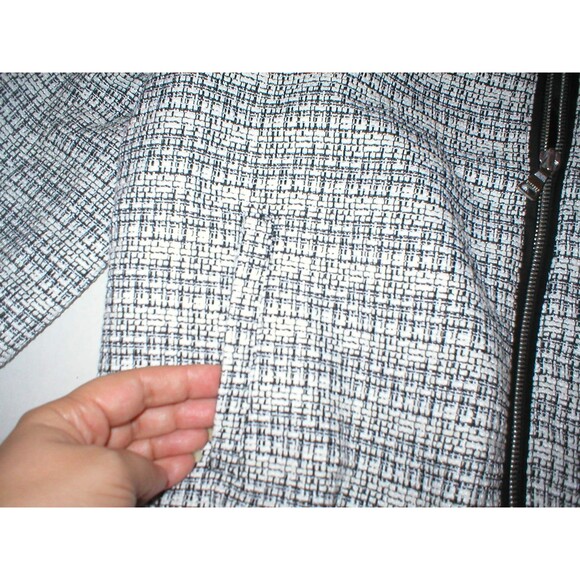New Womens Large Black White Textured Jacket Express Work School Tweed Look Zip - Picture 3 of 5